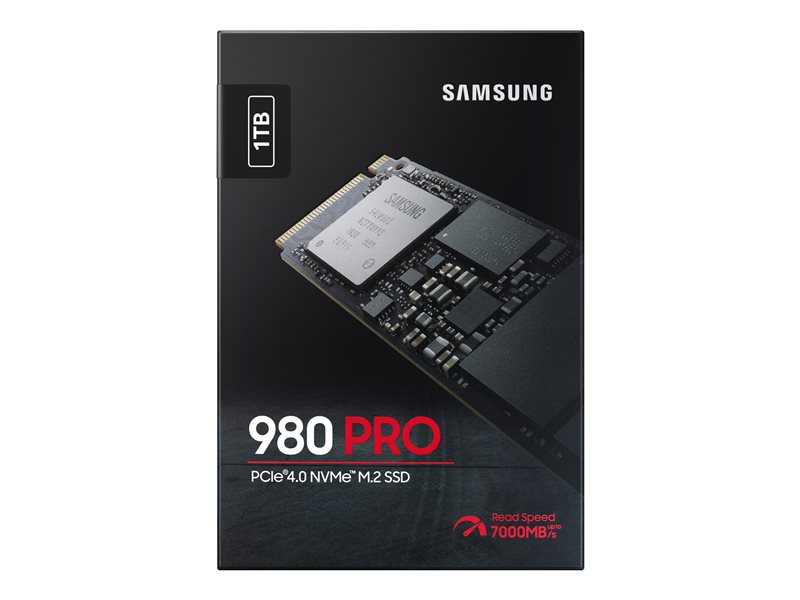 Samsung 980 PRO MZ-V8P1T0BW - SSD - chiffré - 1 To - interne - M.2 2280 - PCIe 4.0 x4 (NVMe) - mémoire tampon : 1 Go - AES 256 bits - TCG Opal Encryption