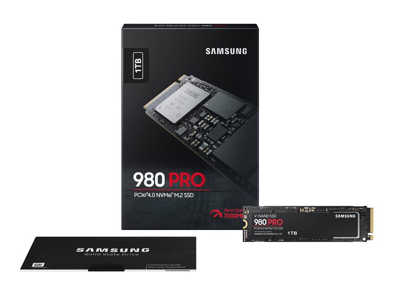 Samsung 980 PRO MZ-V8P1T0BW - SSD - chiffré - 1 To - interne - M.2 2280 - PCIe 4.0 x4 (NVMe) - mémoire tampon : 1 Go - AES 256 bits - TCG Opal Encryption