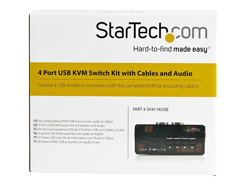 StarTech.com Switch KVM USB VGA à 4 ports avec câbles - Kit commutateur écran clavier souris - Noir - commutateur écran-clavier-souris/audio - 4 ports