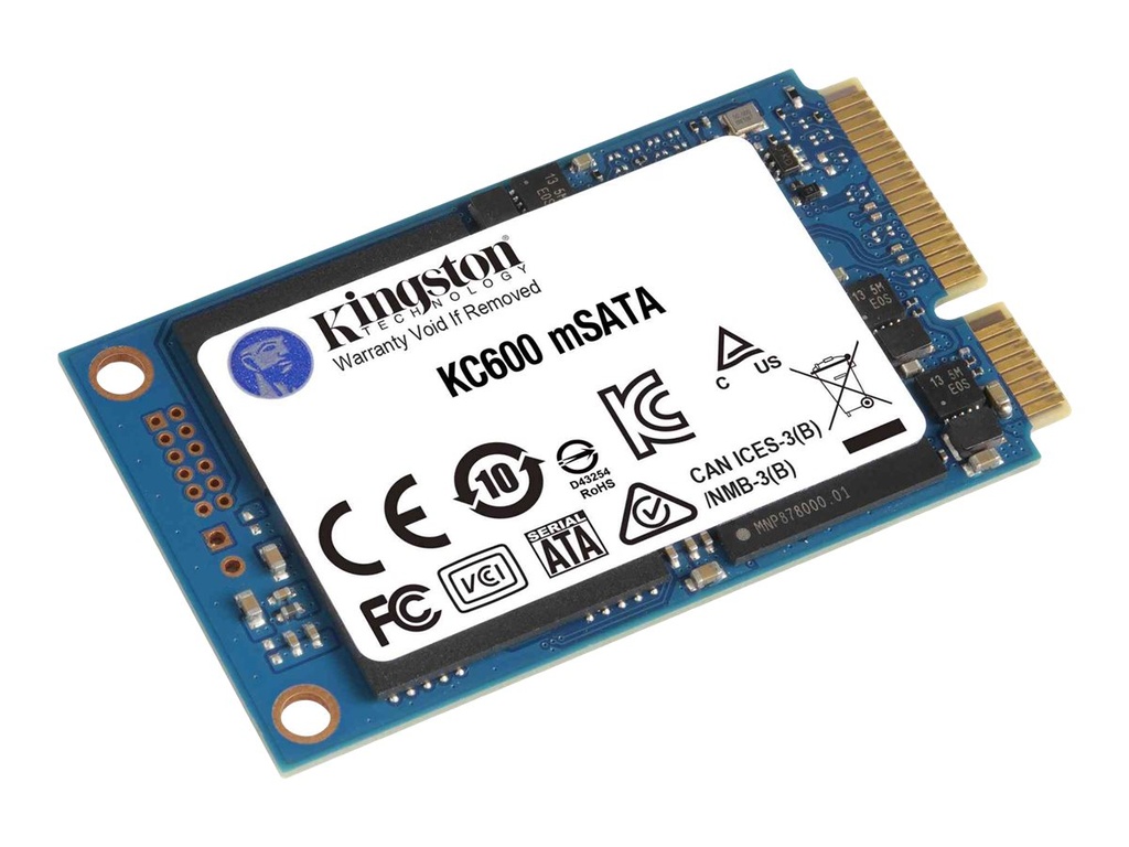 Kingston KC600 - SSD - chiffré - 1024 Go - interne - mSATA - SATA 6Gb/s - AES 256 bits - Self-Encrypting Drive (SED), TCG Opal Encryption