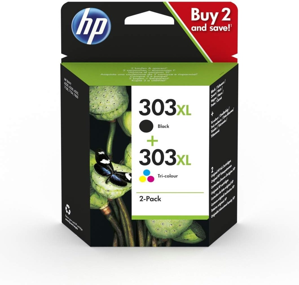 HP 303XL Combo Pack - pack : noir + couleur - à rendement élevé - noir,tricolore à base de colorant - originale - cartouche d'encre