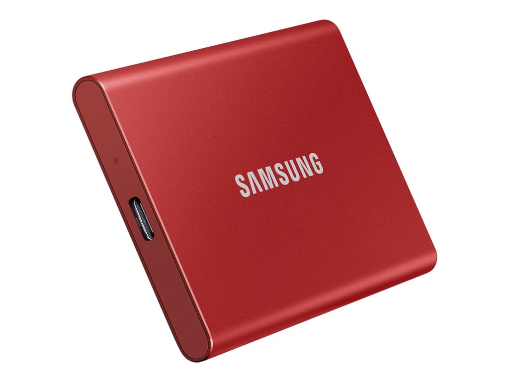 Samsung T7 MU-PC1T0R - SSD - chiffré - 1 To - externe (portable) - USB 3.2 Gen 2 (USB-C connecteur) - AES 256 bits - rouge métallique