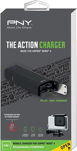 [00779 / P-B5200-22GM4A01-RB] PNY Action Charger - Batterie externe/chargeur de batterie Li-Ion 5200 mAh - 2.1 A ( USB ) - sur le câble : Micro-USB, mini-USB