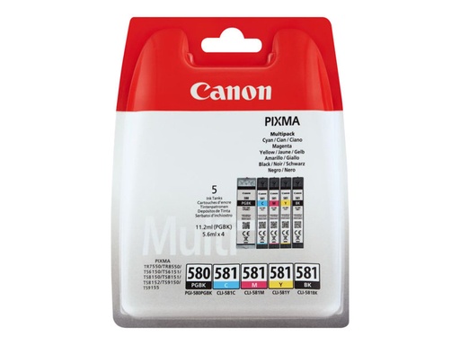 [02532] Canon PGI-580 PGBK/CLI-581 CMYBK Multipack - pack de 5 - noir,jaune,cyan,magenta - originale - réservoir d'encre