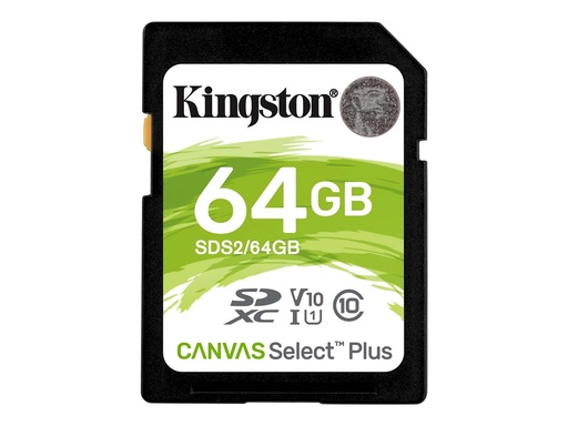 [03440 / SDS2/64GB] Kingston Canvas Select Plus - Carte mémoire flash - 64 Go - Video Class V10 / UHS-I U1 / Class10 - SDXC UHS-I